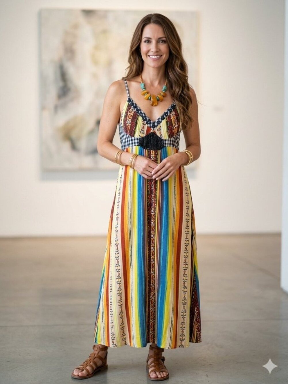 Alberto Makali Jeweled Plaid Maxi Midi Dress Medium Large